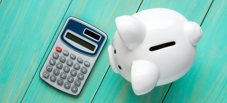 Piggy Bank and Calculator,Top View